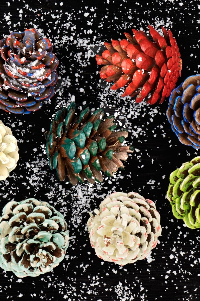 Pinecones painted for a flower arrangement.