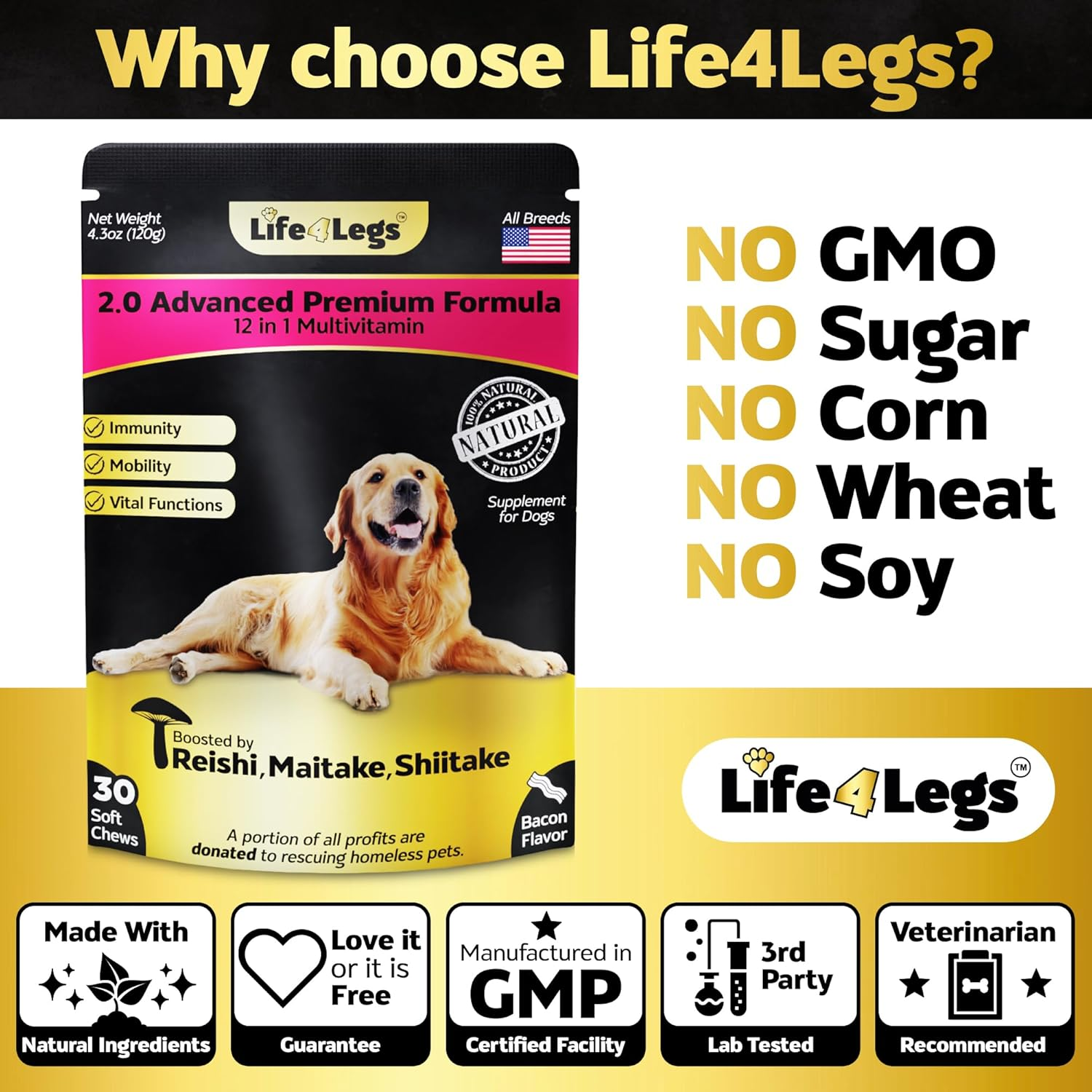 Life 4 Legs 12 in 1 Multivitamin Soft Chew Supplements for Dogs