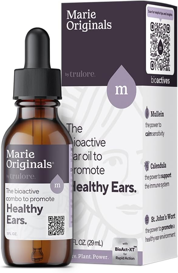 Marie Originals Natural Ear Oil Drops | or Mullein Garlic Oil Ear Drops for Infections Prevention, Herbal Ear Ache Drops for Adults, Kids & Pets, Soothes Ear Pain & Wax Removal, Earache Remedies