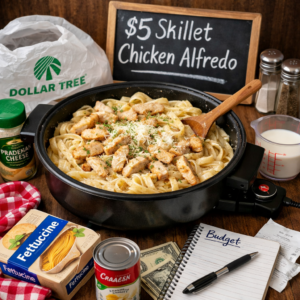 FACEBOOK SHARE: Lunch doesn’t have to be fancy — it just has to get done. $5 Skillet Chicken Alfredo saved the day again. 🍽️ #BudgetMeals #ElectricSkilletCooking #MomLife #DollarTreeFinds TWITTER/X SHARE: $5 lunch, 15 minutes, zero stress. Electric skillet for the win. 🍝 #BudgetMeals #MomOnABudget #ElectricSkillet