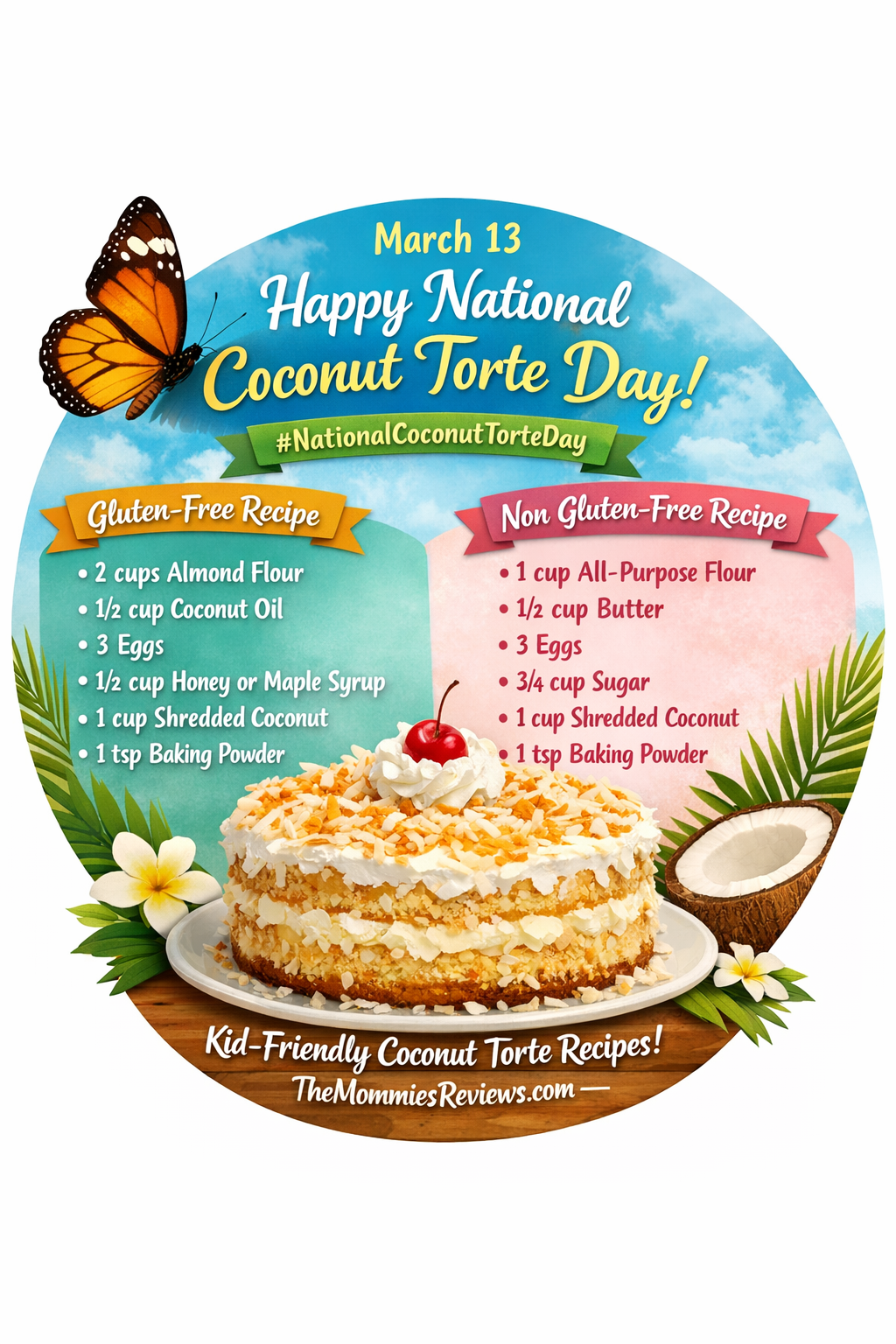 March 13 National Coconut Torte Day #NationalCoconutTorteDay