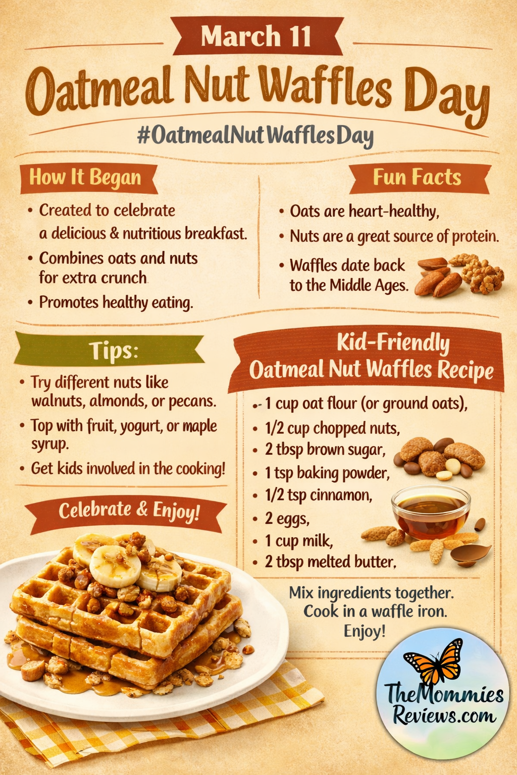 March 11 Oatmeal Nut Waffles Day #OatmealNutWafflesDay