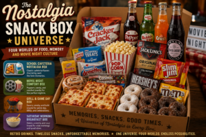 The Nostalgia Snack Box Universe — Four Worlds of Food, Memory, and Movie Night Culture
