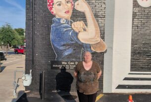 Riverside Patriotic Murals: Rosie the Riveter & American Flag Ribbon in Fort Worth